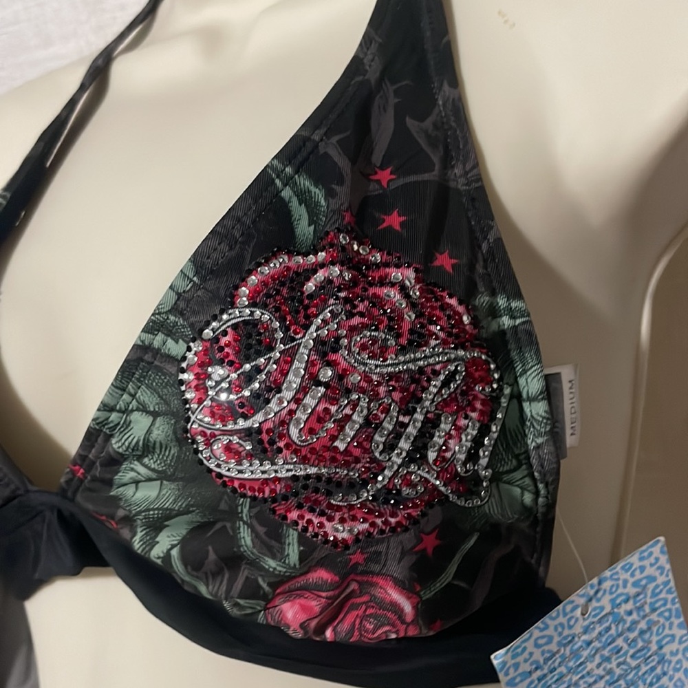 Sinful by affliction Femme Fatale Rose gun rhinestone tie - Picture 5 of 7